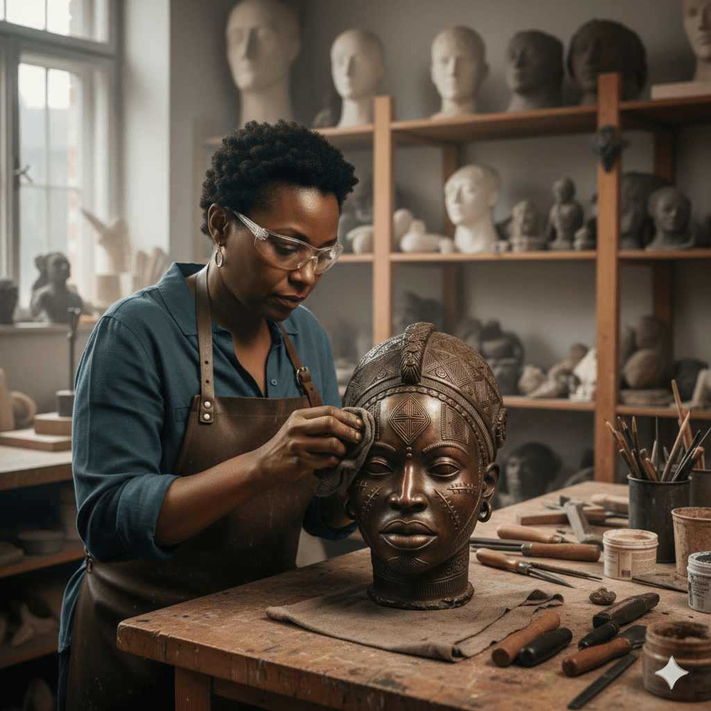 benin bronze head of ife view 2